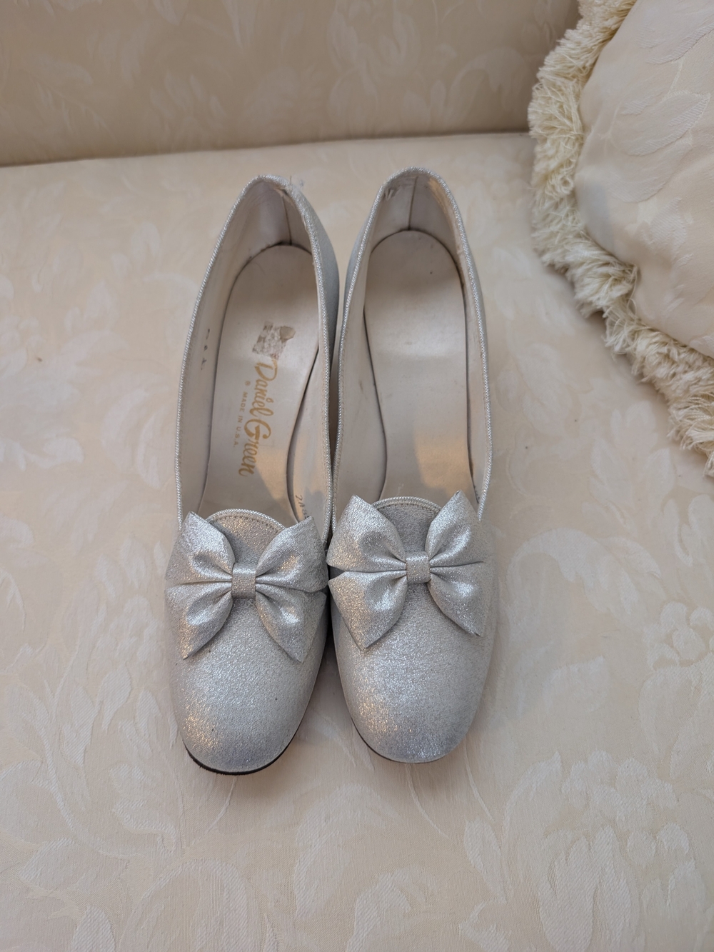 Elegant Silver Bow Heels by